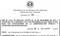 Decreto Nº 991/13 por el cual se declara asueto imagen