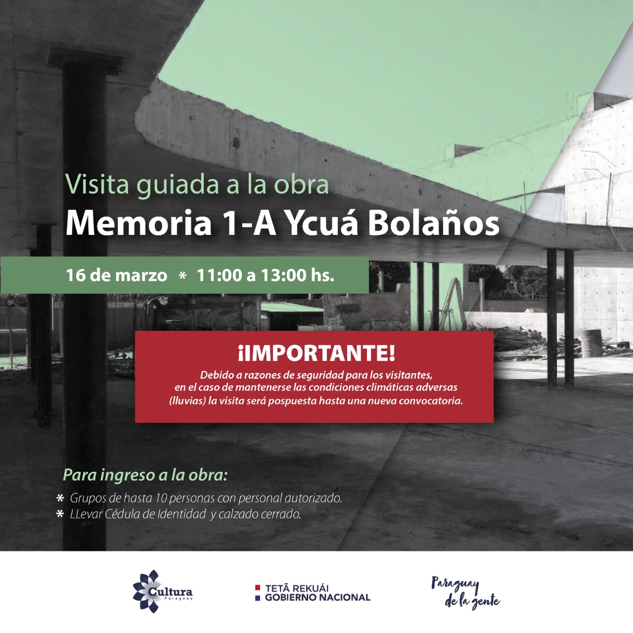 Visita guiada al sitio de memoria 1-A Ycuá Bolaños estará sujeta a las condiciones climáticas imagen