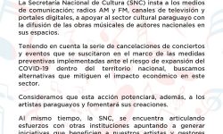 La SNC insta a los medios de comunicación apoyar al sector cultural paraguayo con la difusión de las obras musicales de autores nacionales en sus espacios imagen