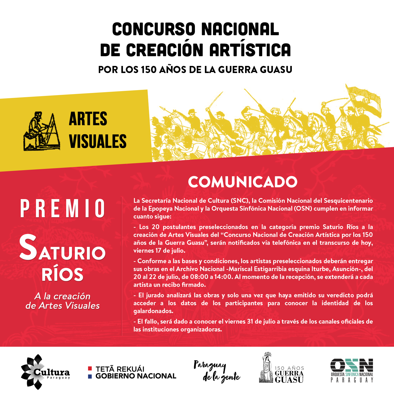 Comunicado: Concurso Nacional de Creación Artística por los 150 años de la Guerra Guasu imagen