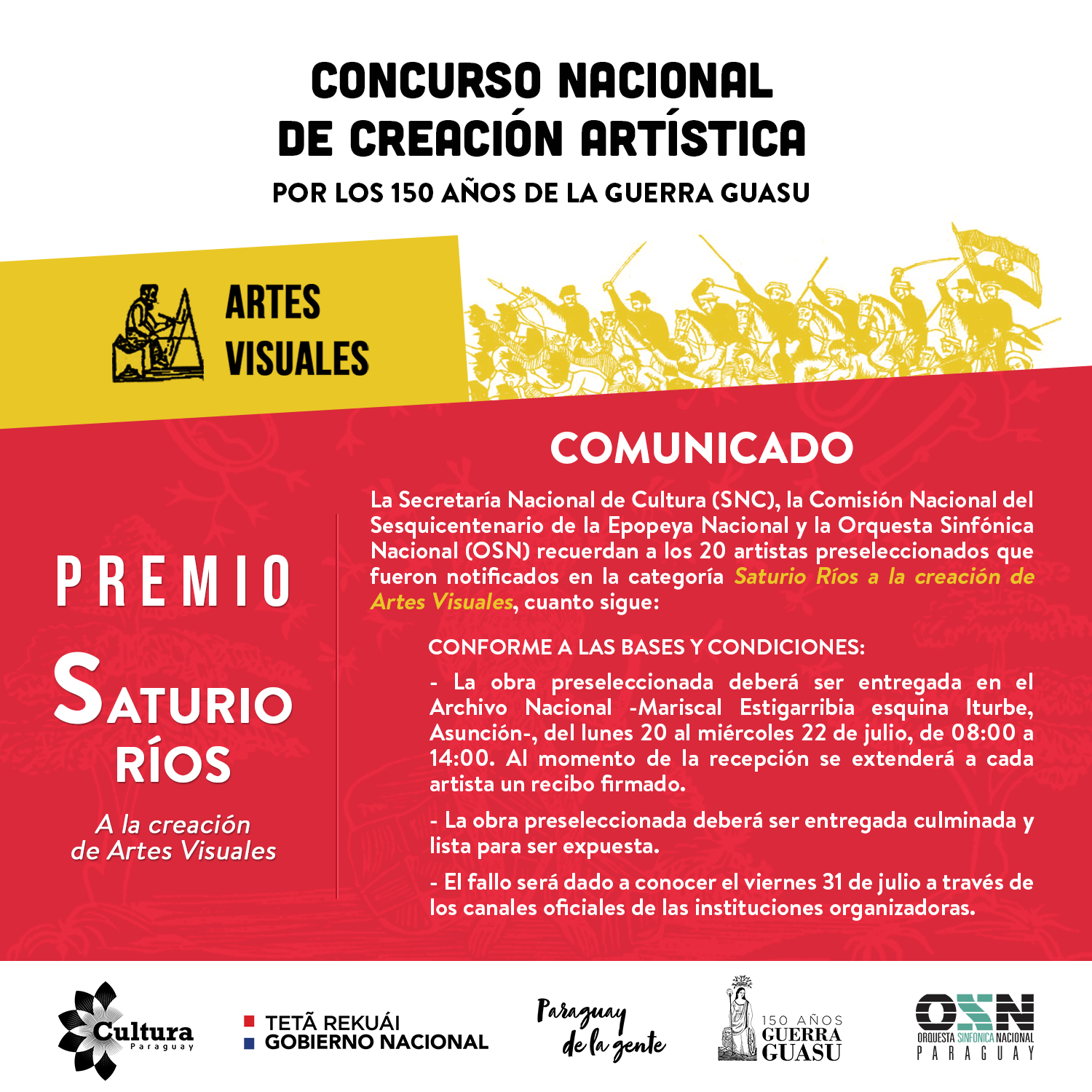 Comunicado para obras preseleccionadas: Concurso Nacional de Creación Artística por los 150 años de la Guerra Guasu imagen