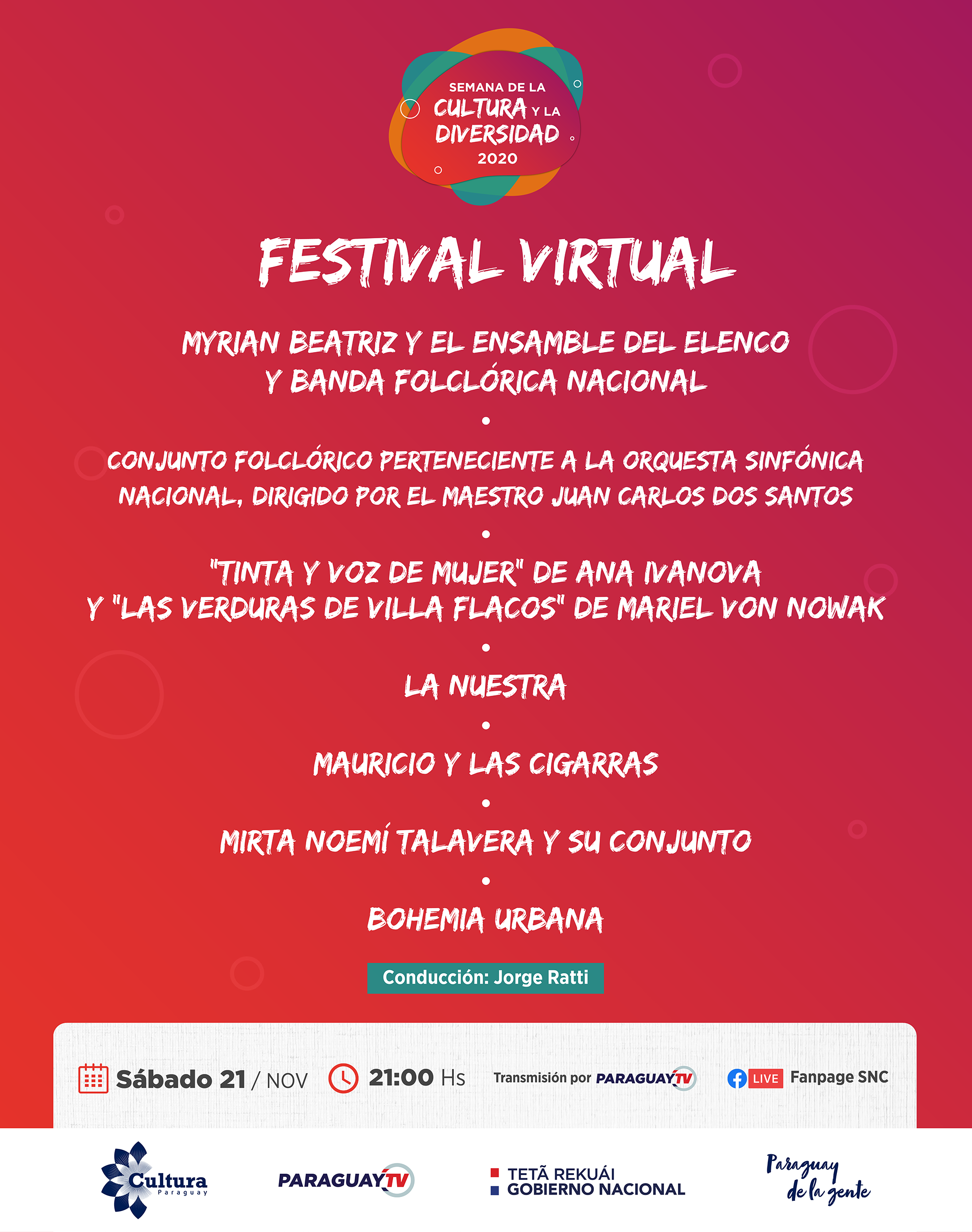 SNC presenta Festival Virtual como evento de clausura de la Semana de la Cultura y la Diversidad 2020 imagen