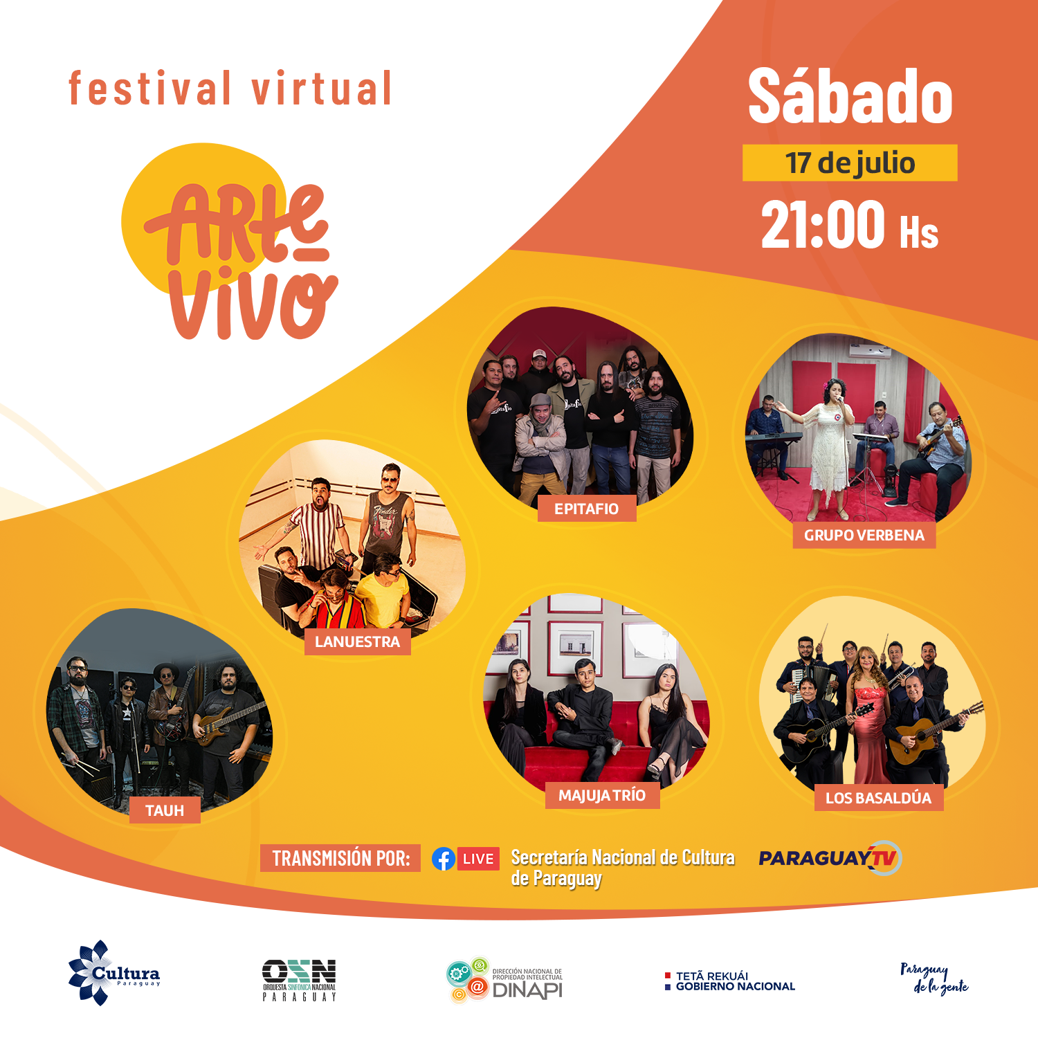 Festival Virtual #ArteVivo grilla sábado 17 y domingo 18 de julio imagen