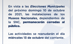 La SNC informa a la ciudadanía que los museos nacionales retomarán las actividades el miércoles 13 de octubre imagen