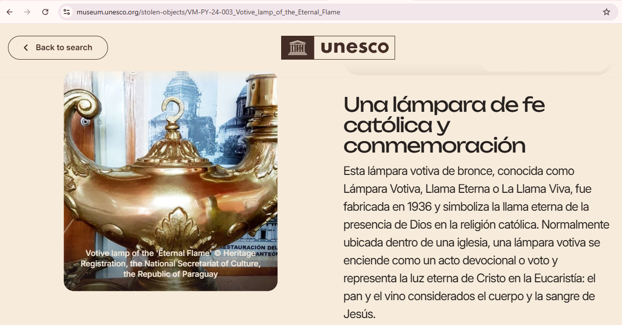 Paraguay y UNESCO concientizan sobre el tráfico ilícito de bienes culturales a través de museo virtual imagen